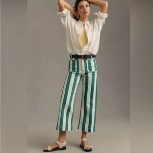 Anthropologie Maeve Colette Green and White Striped Pants